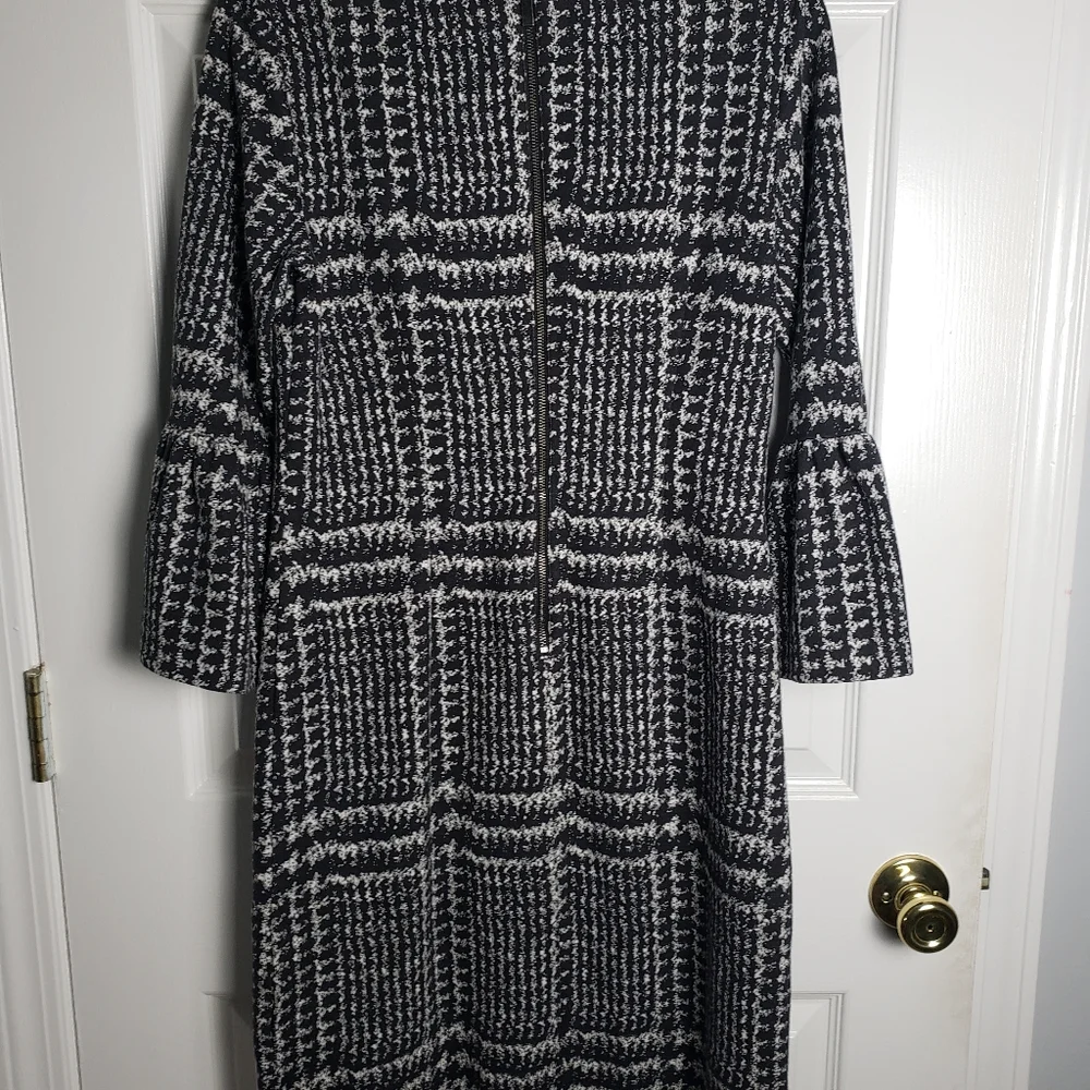 Talbots Womens Dress Black Sheath Workwear Houndstooth Cotton Blend Knit - Picture 6 of 8